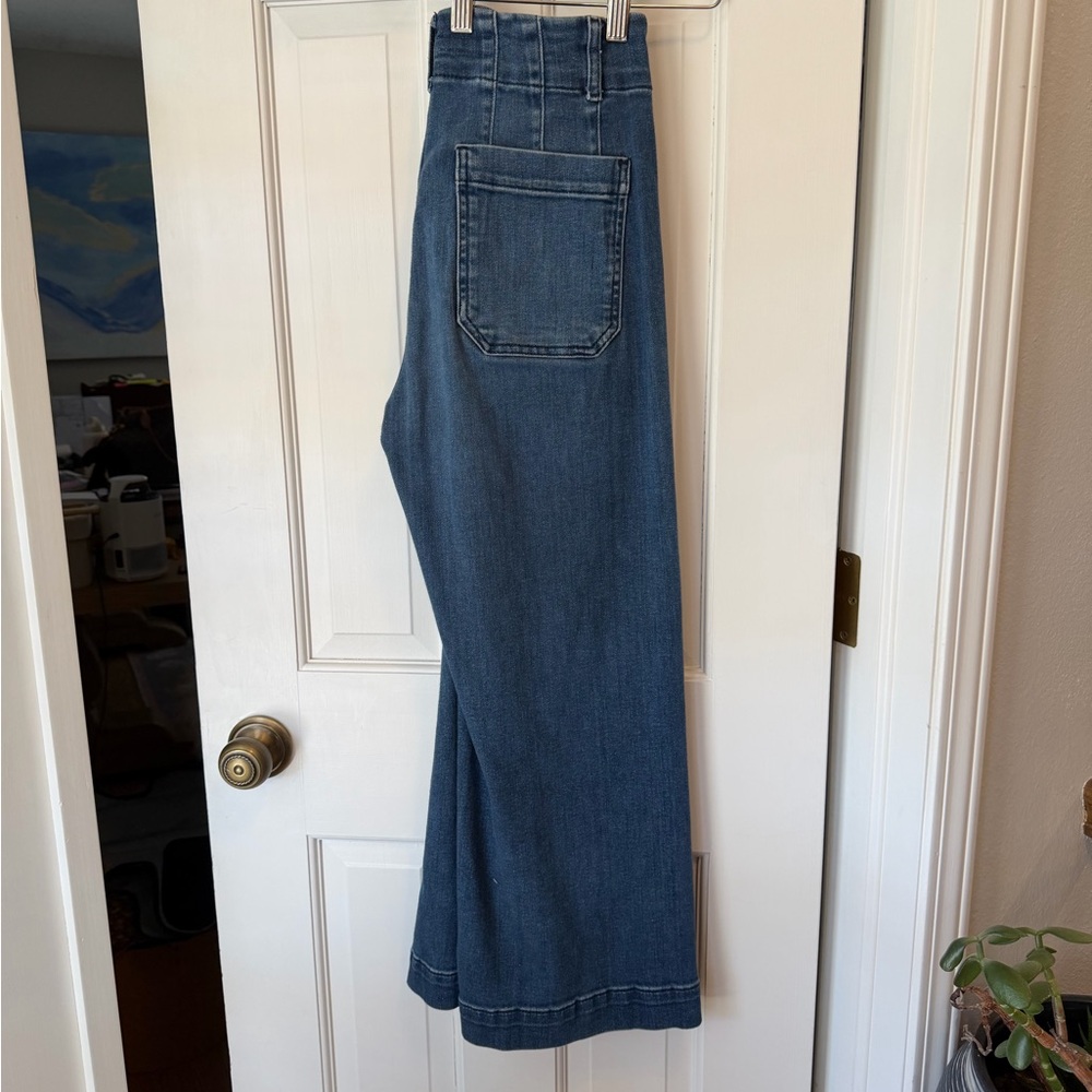 “The Skipper” Jeans from Anthropologie in Medium Blue with Leather label